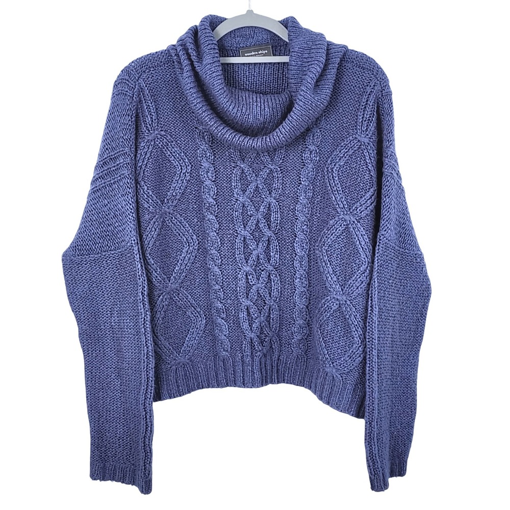 Wooden Ships Paola Buendia Boxy Cropped Sweater Womens M/L Cable Knit Cowl Neck